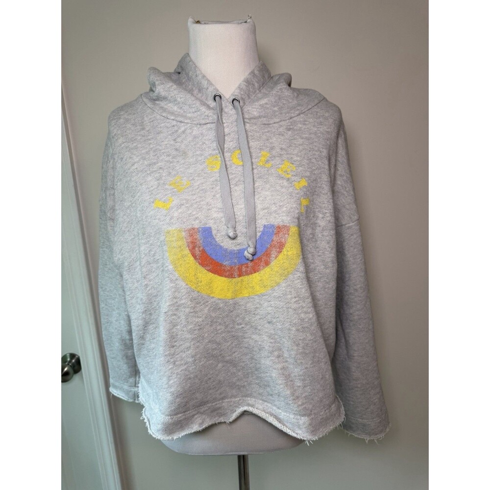 Free People Cropped Hoodie ‘Le Soleil’ Gray Women’s M Distressed Flaw